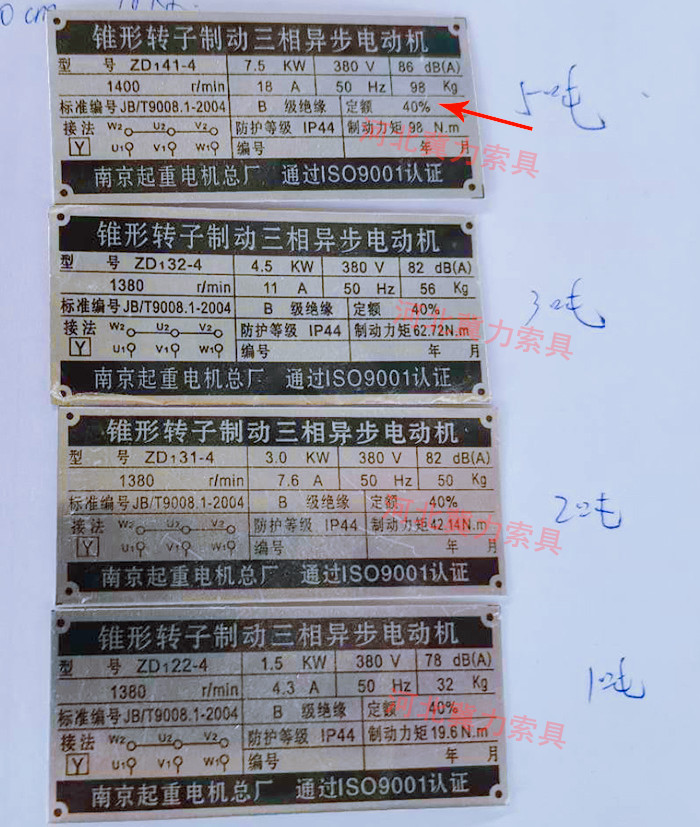 卷揚機電機參數(shù)標(biāo)牌